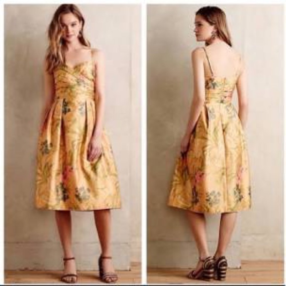 James Coviello Botanica Floral Midi Dress Spaghetti Strap Yellow Women's Size 10